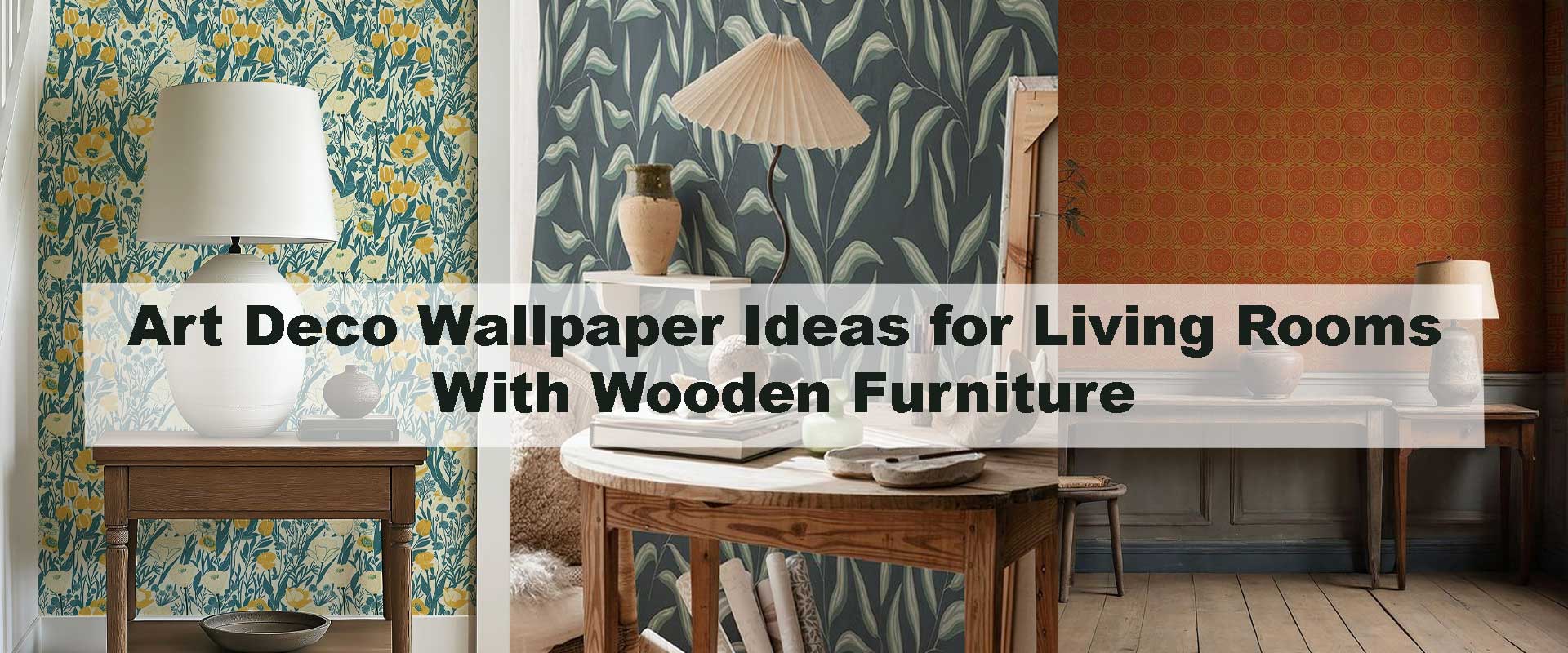 Art Deco Wallpaper Ideas for Living Rooms With Wooden Furniture