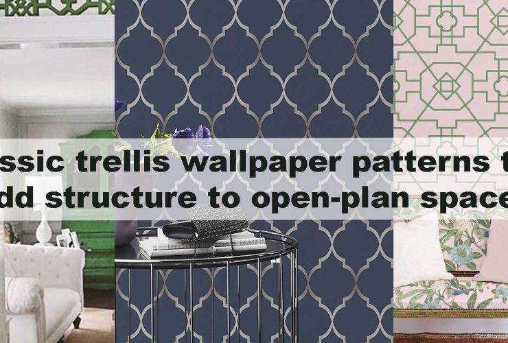 Classic trellis wallpaper patterns that add structure to open-plan spaces
