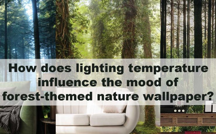 How does lighting temperature influence the mood of forest-themed nature wallpaper?