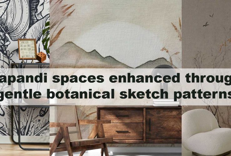 Japandi spaces enhanced through gentle botanical sketch patterns