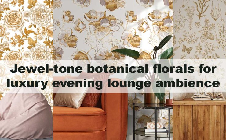 Jewel-tone botanical florals for luxury evening lounge ambience