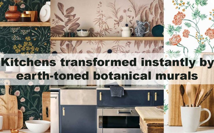 Kitchens transformed instantly by earth-toned botanical murals