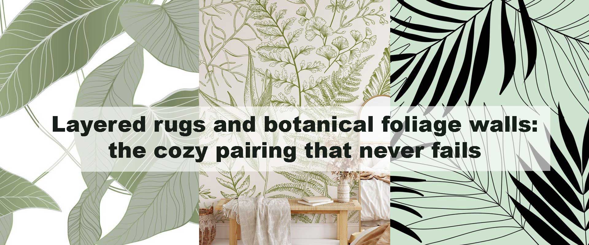 Layered rugs and botanical foliage walls: the cozy pairing that never fails
