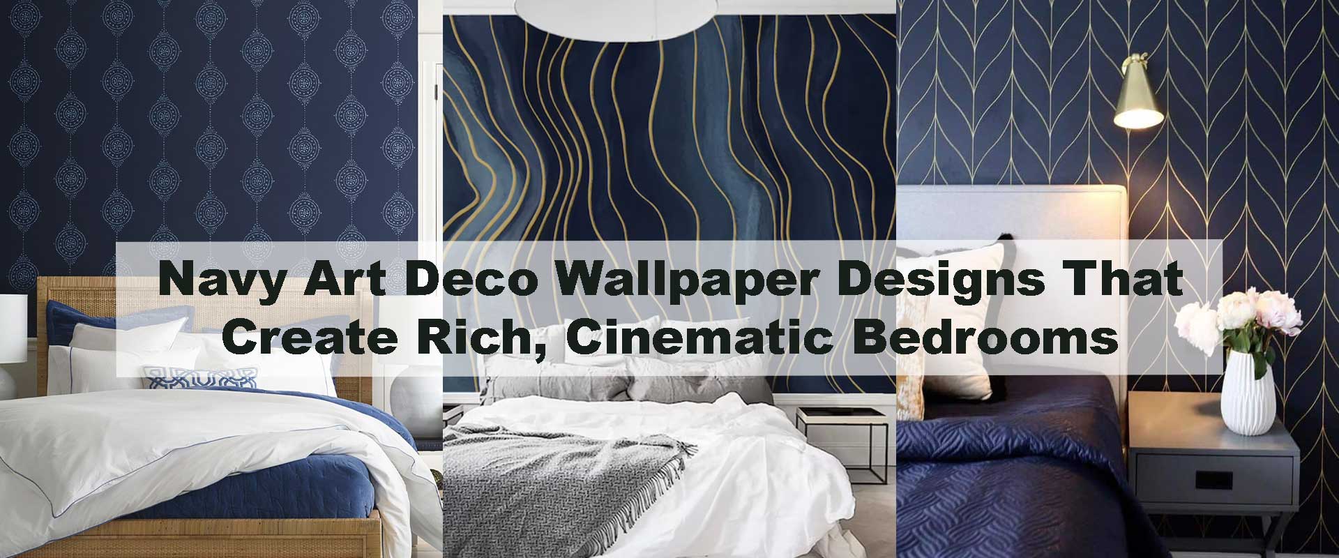 Navy Art Deco Wallpaper Designs That Create Rich, Cinematic Bedrooms