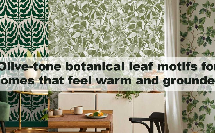 Olive-tone botanical leaf motifs for homes that feel warm and grounded
