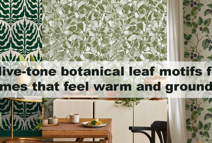 Olive-tone botanical leaf motifs for homes that feel warm and grounded