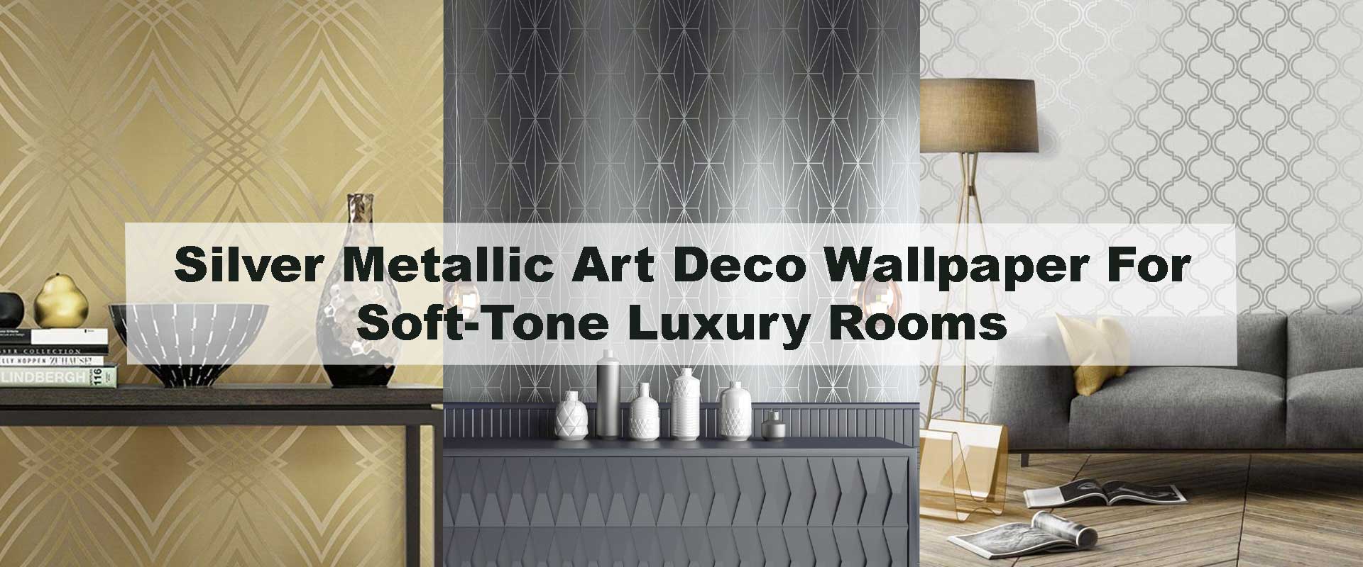 Silver Metallic Art Deco Wallpaper For Soft-Tone Luxury Rooms