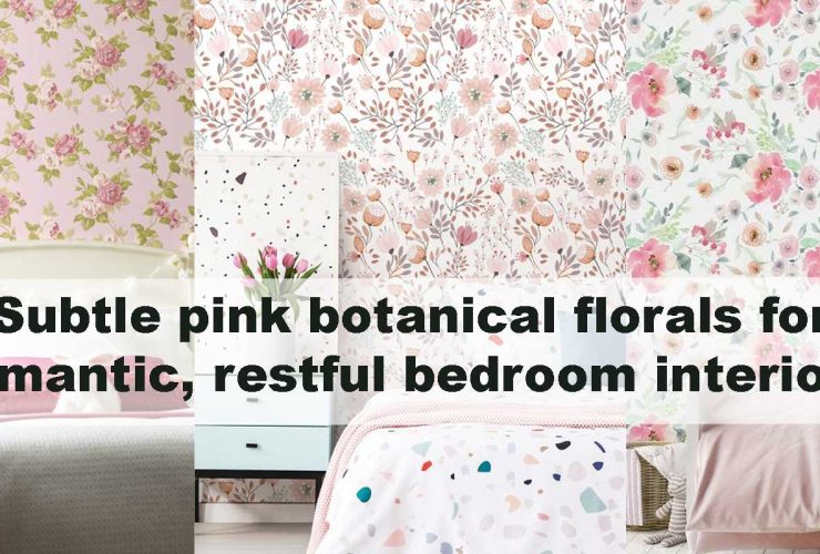 Subtle pink botanical florals for romantic, restful bedroom interiors