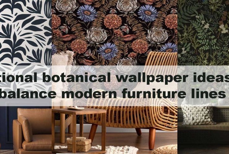 Traditional botanical wallpaper ideas that balance modern furniture lines