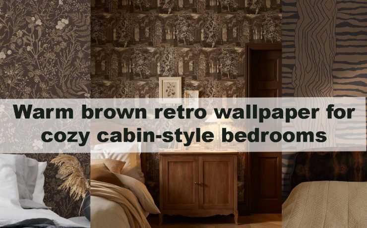 Warm brown retro wallpaper for cozy cabin-style bedrooms