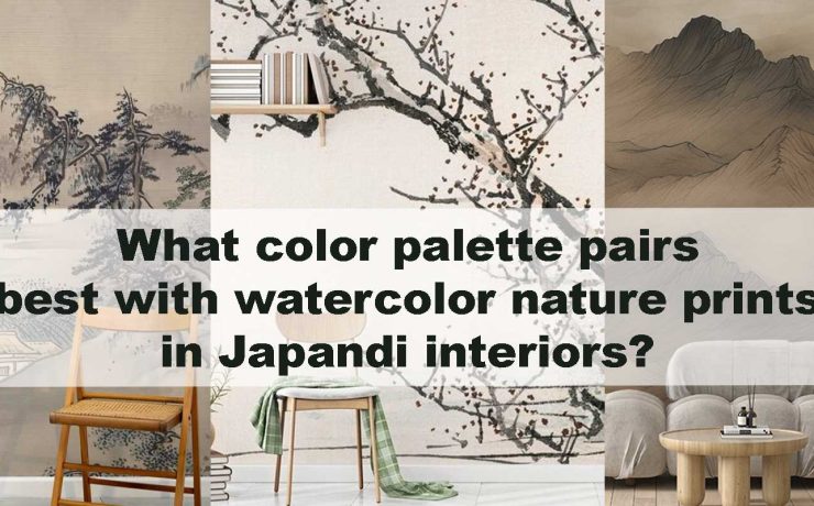 What color palette pairs best with watercolor nature prints in Japandi interiors?