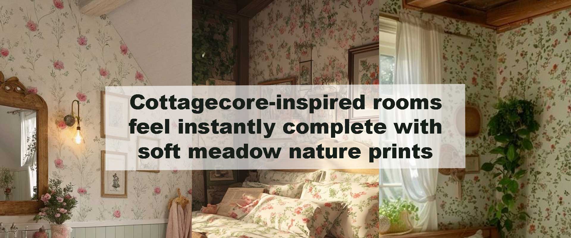 Cottagecore-inspired rooms feel instantly complete with soft meadow nature prints