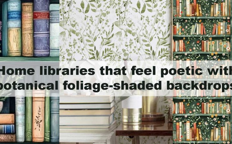 Home libraries that feel poetic with botanical foliage-shaded backdrops