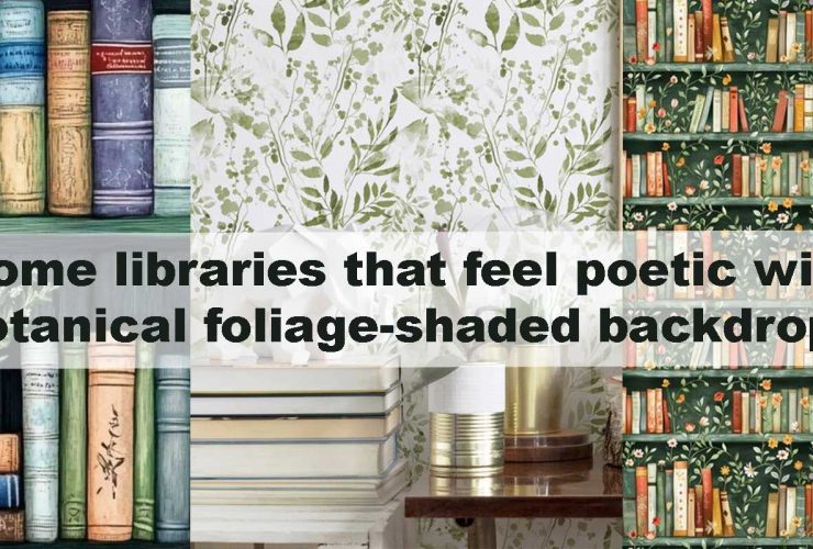 Home libraries that feel poetic with botanical foliage-shaded backdrops