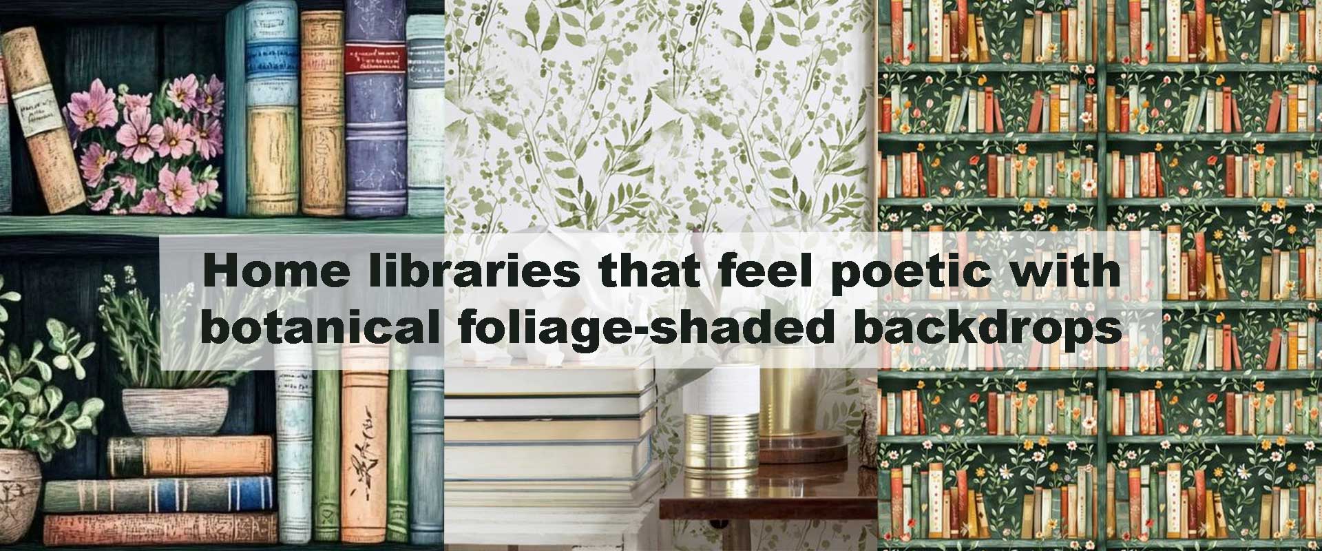 Home libraries that feel poetic with botanical foliage-shaded backdrops