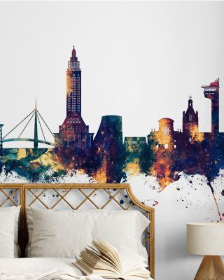 Le Havre France Skyline Blue & Bronze Wallpaper