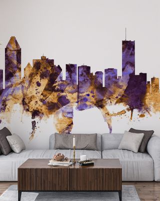 Montreal Canada Skyline Purple & Gold Wallpaper