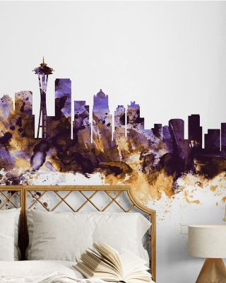Seattle Skyline Purple & Gold Wallpaper