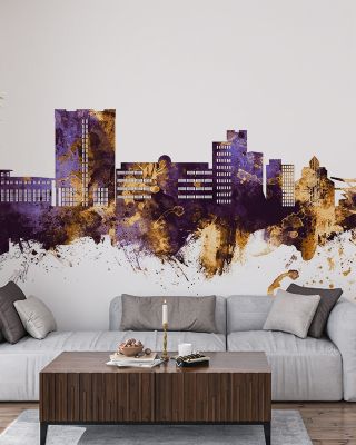 Telford England Skyline Purple & Gold Wallpaper