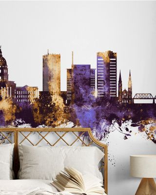 Topeka Wyoming Skyline Purple & Gold Wallpaper