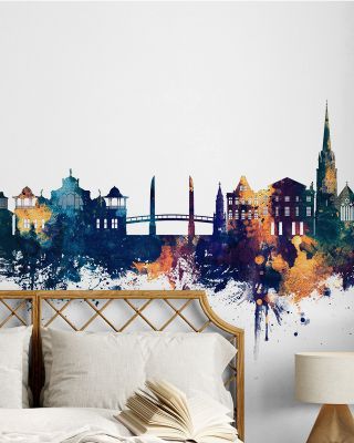 Torquay England Skyline Blue & Bronze Wallpaper