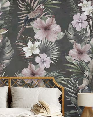 Tropical Vintage with Parrot Wallpaper
