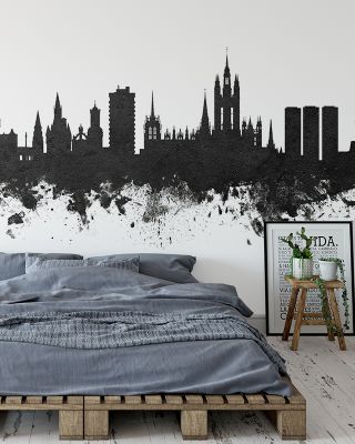 Aberdeen Scotland Skyline Black & White Wallpaper Mural