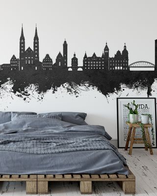 Bamberg Germany Skyline Black & White Wallpaper Mural