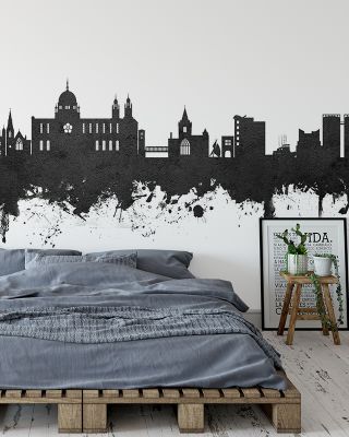Galway Ireland Skyline Black & White Wallpaper Mural