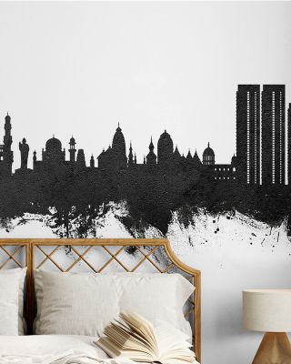 Hyderabad Skyline Black & White Urban Wallpaper