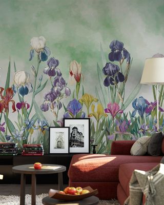 Iris Field Green Scenic Wallpaper