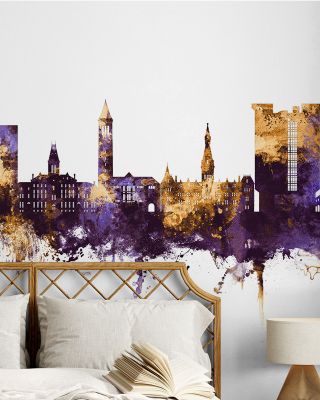 Ithaca New York Skyline Purple & Gold Wallpaper