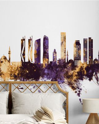 Izmir Turkey Skyline Purple & Gold Wallpaper