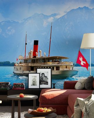 Lake Geneva Paddle Steamer Scenic Wallpaper