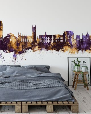 Oldham England Skyline Purple & Gold Wallpaper