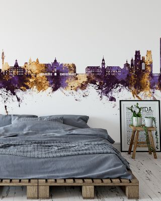 Rennes France Skyline Purple & Gold Wallpaper