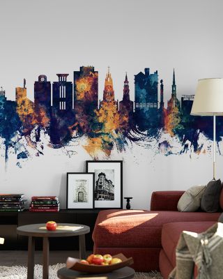 Charleston South Carolina Skyline Blue & Bronze Wallpaper