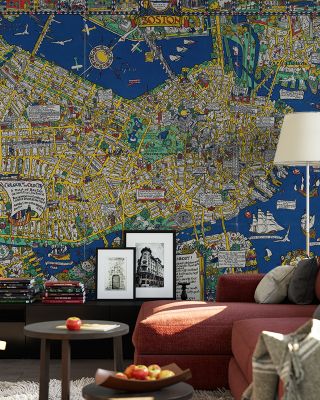 Decorative Boston Map Vintage Wallpaper