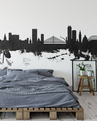 Liege Belgium Skyline Black & White Wallpaper