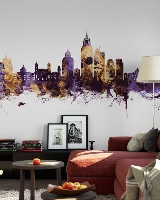 Mobile Alabama Skyline Purple & Gold Wallpaper