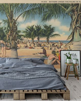 Miami Beach Postcard - Screenprint Retro Coastal Wallpaper