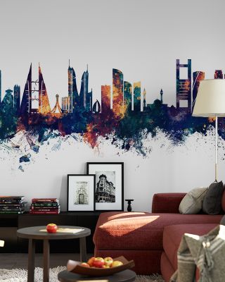 Manama Skyline Blue & Bronze Wallpaper