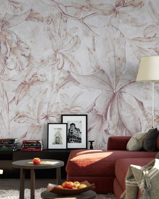 Orchids Sketch in Purple and White Floral Wallpaper