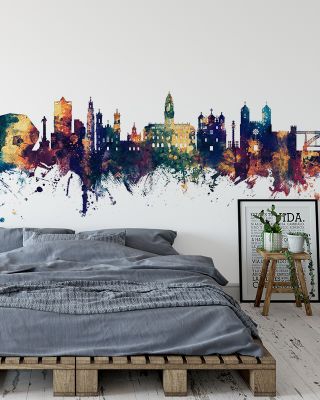 Porto Portugal Skyline Blue & Bronze Wallpaper