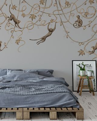 Monkey Jump, Gray Playful Animal Wallpaper