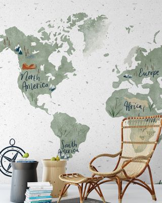 Scandi Map Wallpaper - Maps & Cities, Seven Continents, Mountains, Trees