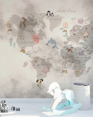 Baby Animals World Map Wallpaper - Cute Wildlife and Global Maps