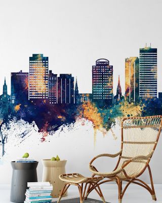 Columbia South Carolina Skyline Blue & Bronze Wallpaper - Maps & Cities Design