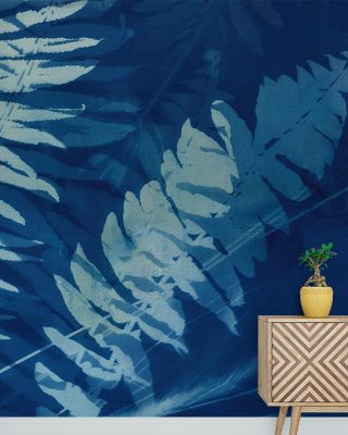 Cyanotype Fern Leaf Nature Wallpaper - Botanical Design