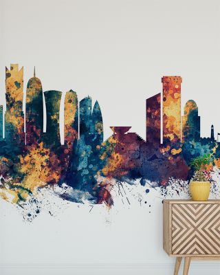 Doha Qatar Skyline Blue & Bronze Cityscape Wallpaper